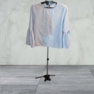 Beachlunchlounge Blue & White Stripe Flared Sleeve Blouse Size Medium